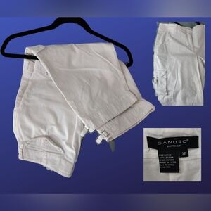 Sandro sportswear cargo cropped white pants, buckle detsils, VGUC sz 12